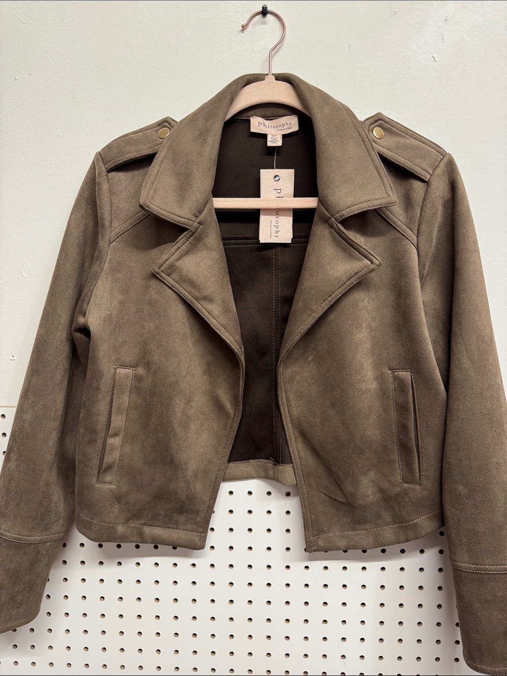 Philosophy Olive Suede Cropped Moto Jacket